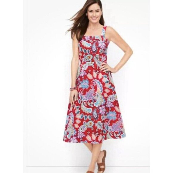 Talbots Red Paisley Dress Sleeveless Summer Sundress Women's 12P Fit & Flare - Picture 10 of 10